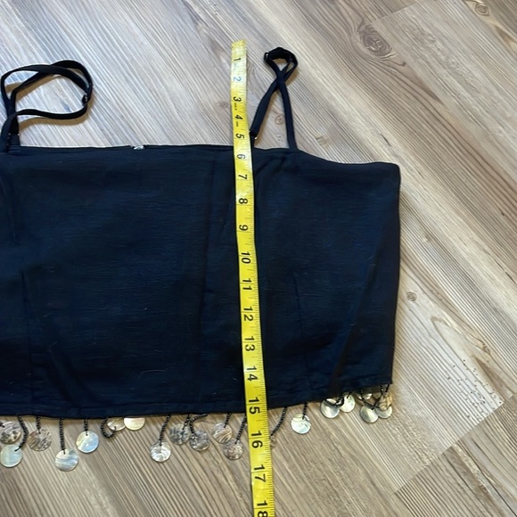 Jason Wu Linen blend Beaded Fringe Shell Crop Top Black Size 10 NWT Fun Lined - Picture 14 of 16